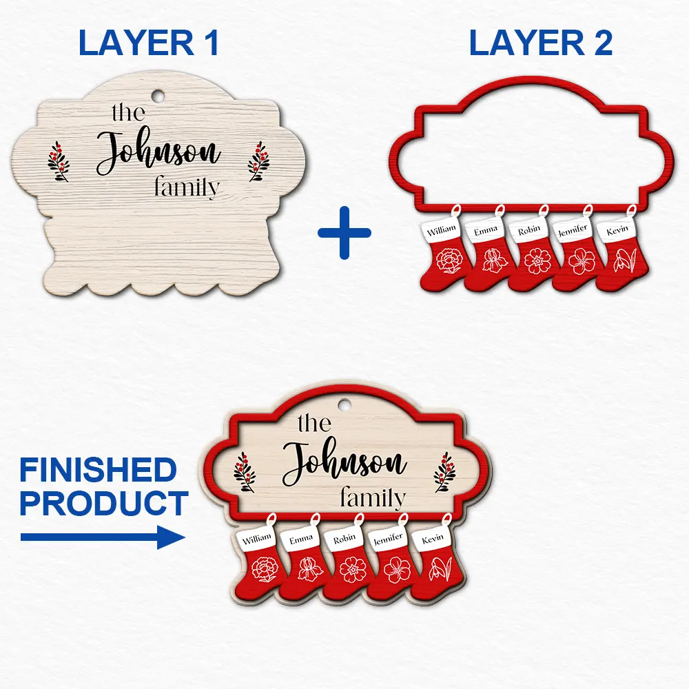 Birth Month Flower Family Stockings - Personalized 2-Layered Wooden Ornament - Image 6