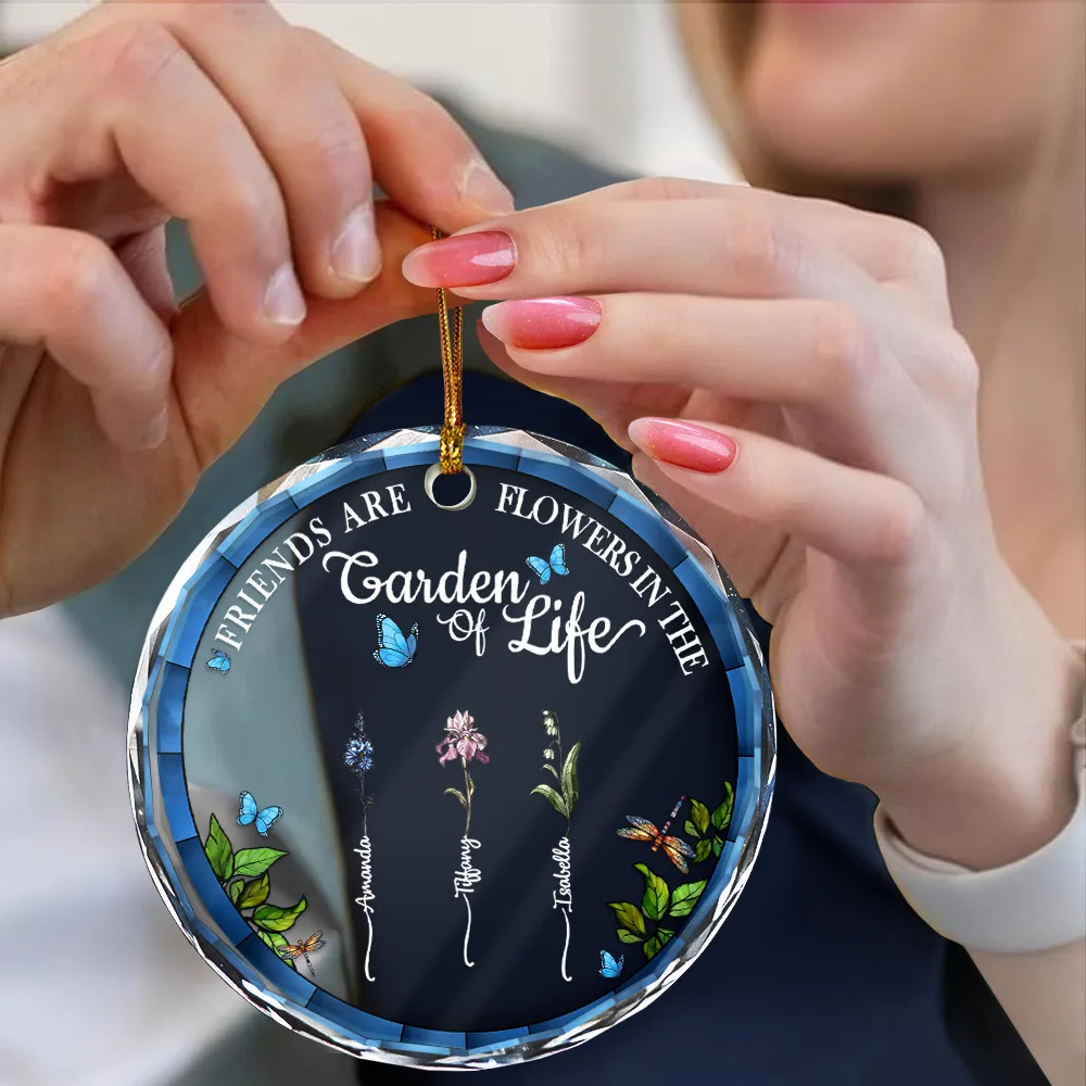 Birth Month Flower Grow An Old Friend - Personalized Circle Glass Ornament - Image 4
