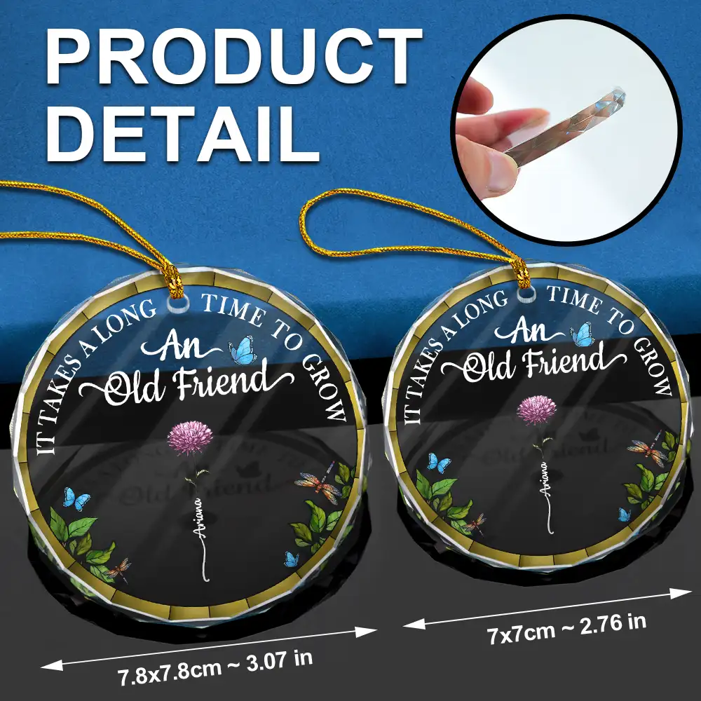 Birth Month Flower Grow An Old Friend - Personalized Circle Glass Ornament - Image 6