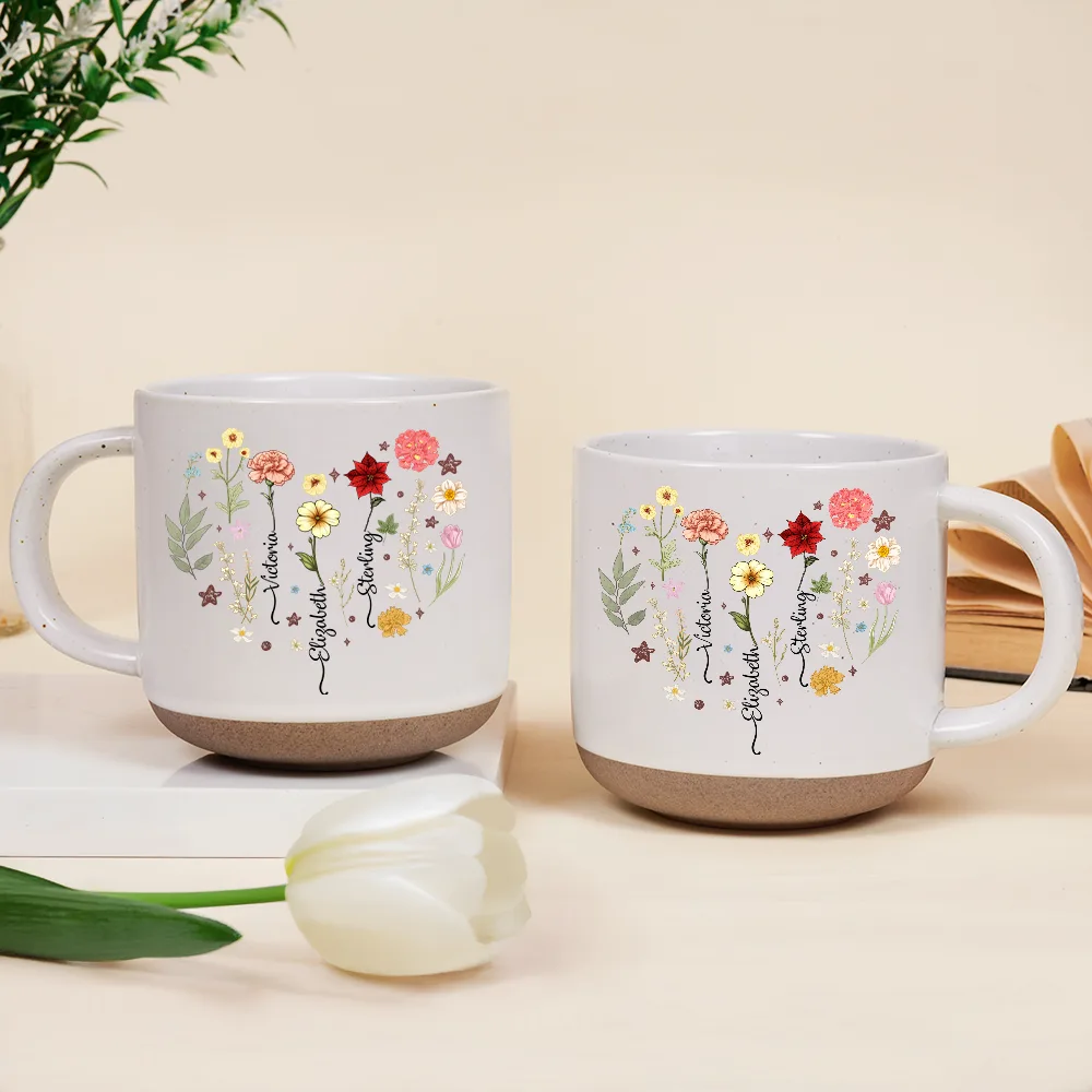 Birth Month Flower Heart - Personalized Pottery Mug - Image 2