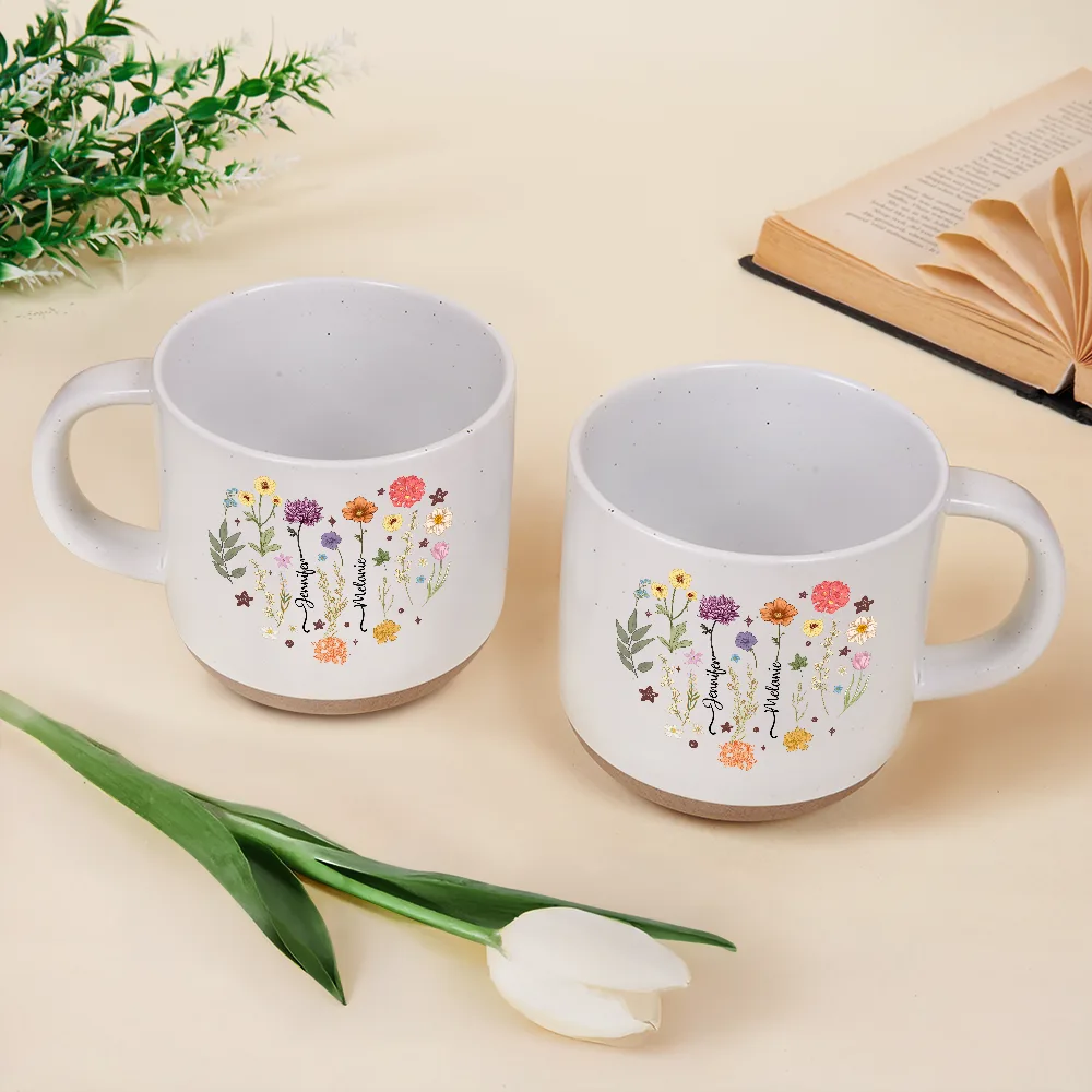 Birth Month Flower Heart - Personalized Pottery Mug - Image 3