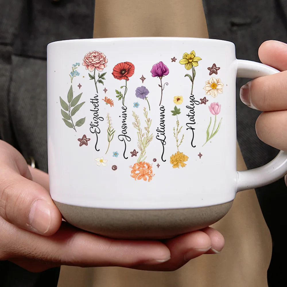 Birth Month Flower Heart - Personalized Pottery Mug - Image 4