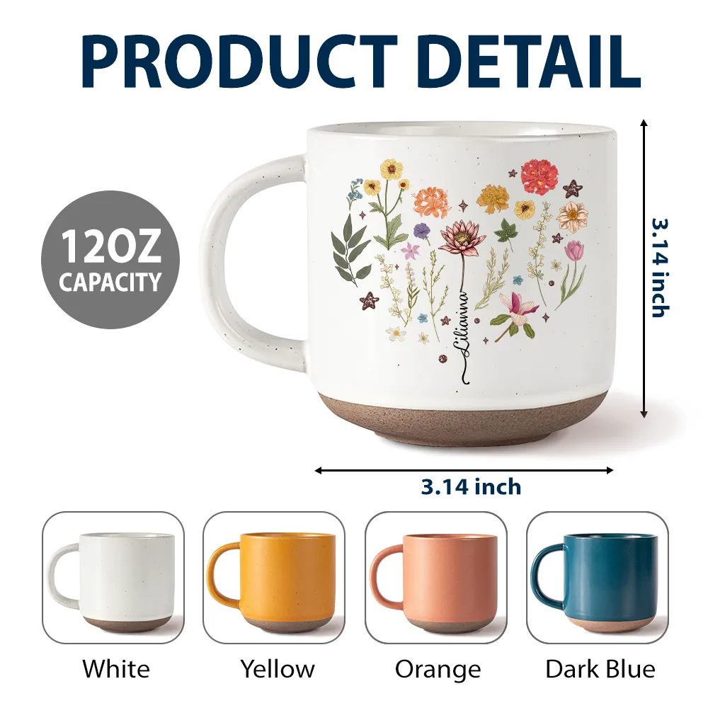 Birth Month Flower Heart - Personalized Pottery Mug - Image 6