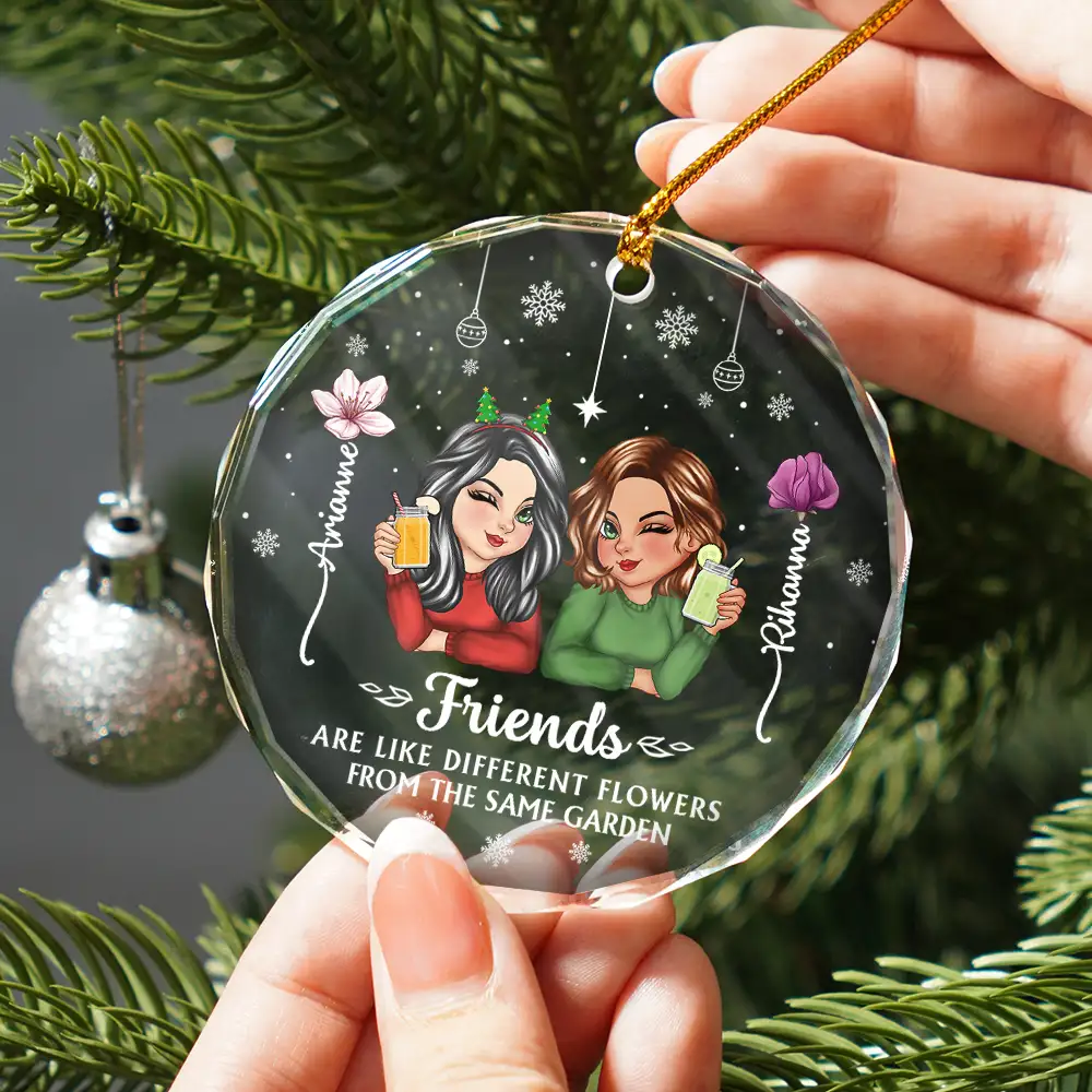 Birth Month Flower It Takes A Long Time To Grow An Old Friend - Personalized Circle Glass Ornament - Image 2