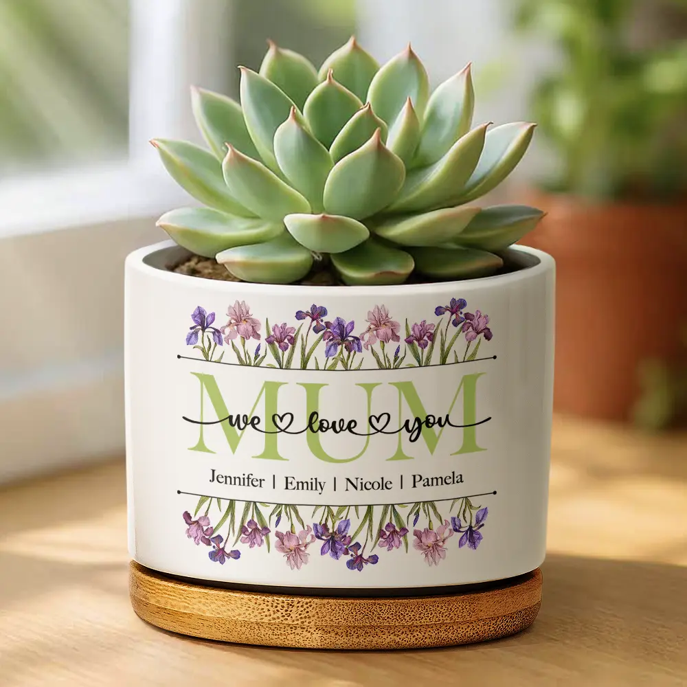 Birth Month Flower Mom Grandma We Love You - Personalized Ceramic Plant Pot - Image 2