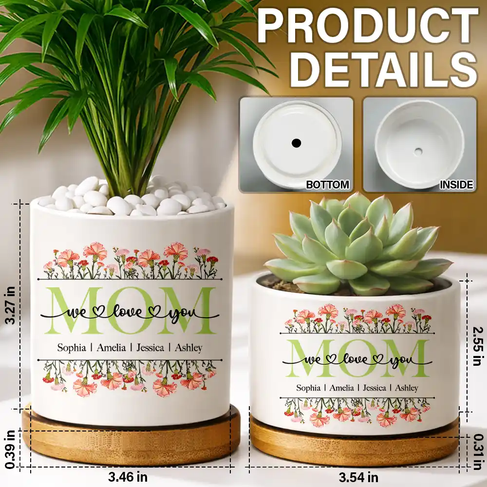 Birth Month Flower Mom Grandma We Love You - Personalized Ceramic Plant Pot - Image 5