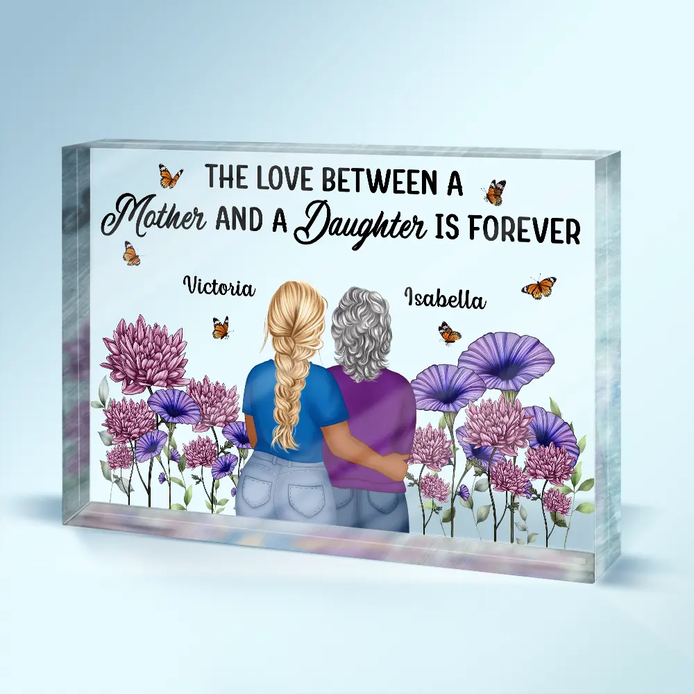 Birth Month Flower Mother And Daughter Forever Linked Together - Personalized Rectangle Shaped Acrylic Plaque - Image 3