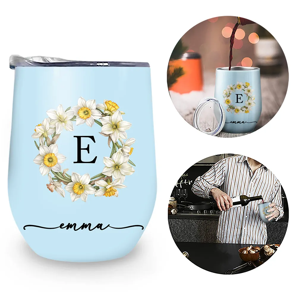 Birth Month Flower Name Blooming - Personalized Wine Tumbler - Image 2