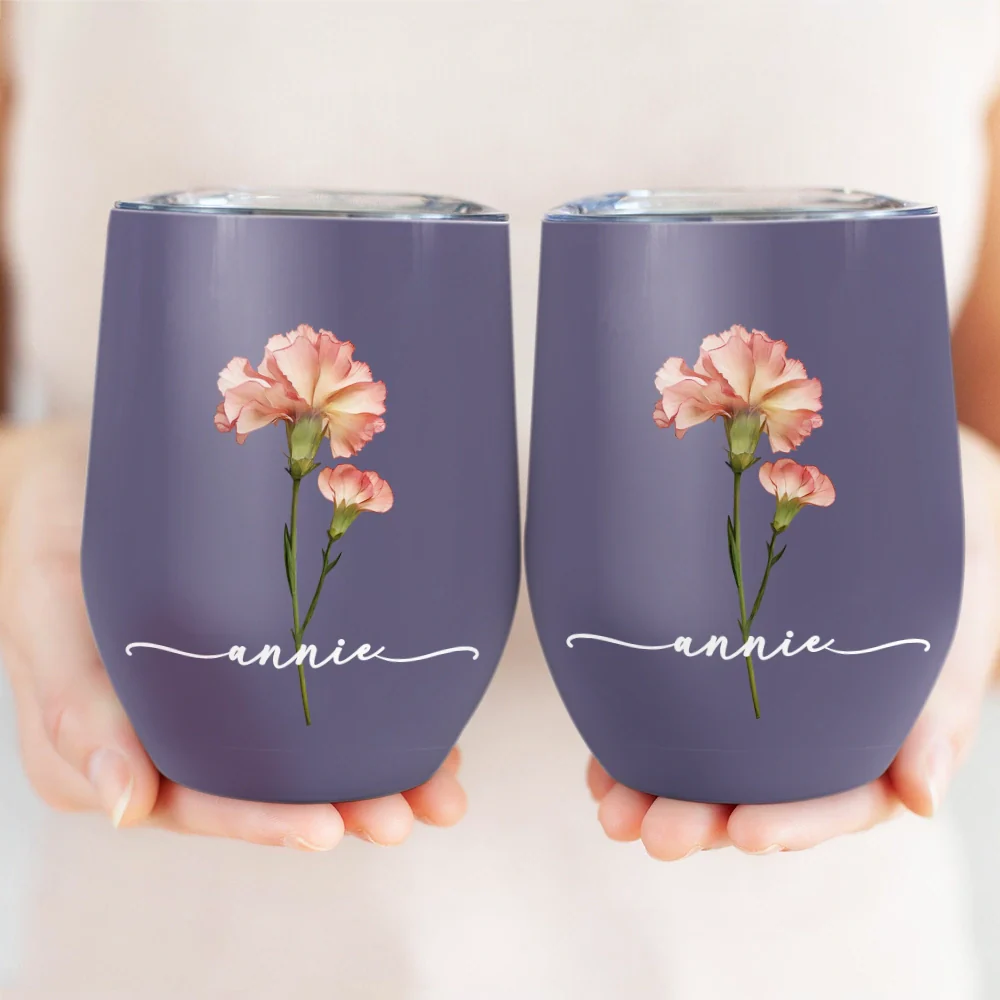 Birth Month Flower Name Blooming - Personalized Wine Tumbler - Image 3