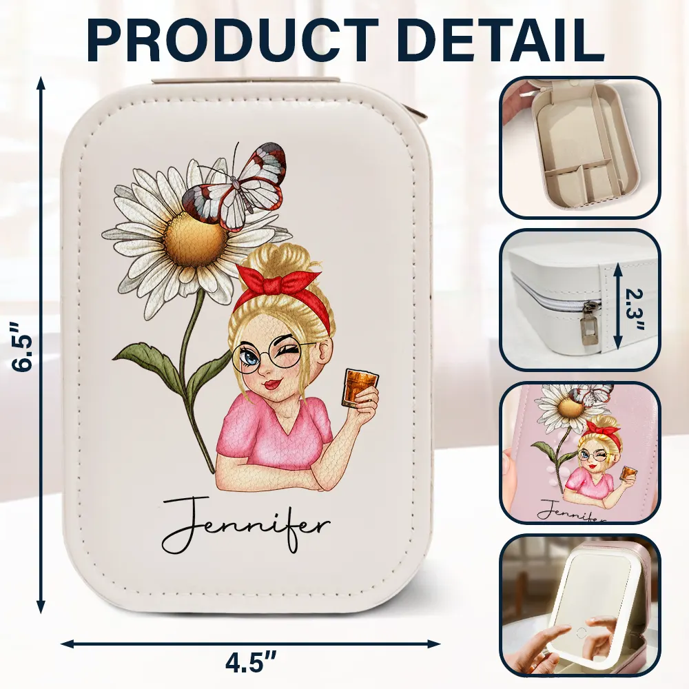 Birth Month Flower - Personalized Makeup Box With LED Mirror - Image 6