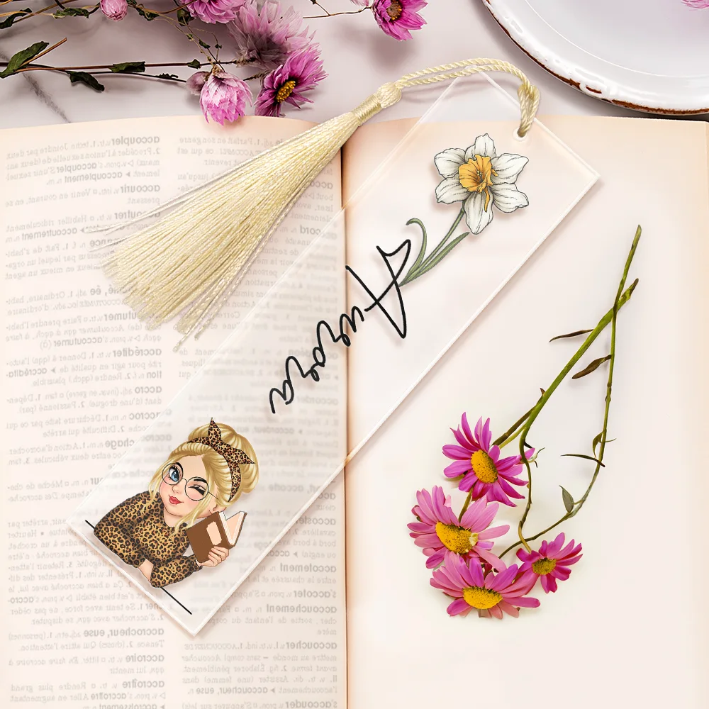 Birth Month Flower Reading Girl - Personalized Acrylic Bookmark - Image 6