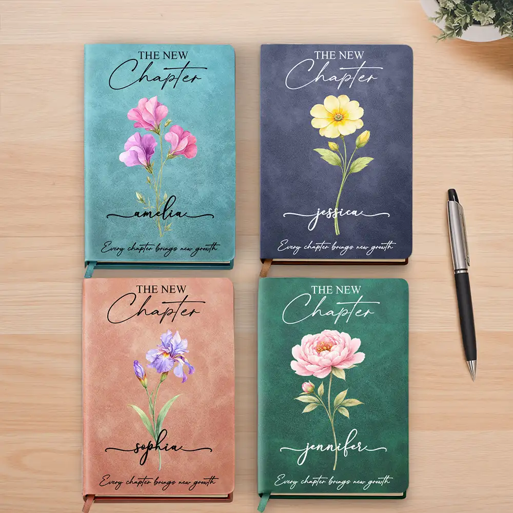 Birth Month Flower The New Chapter - Personalized Leather Journal - Image 2