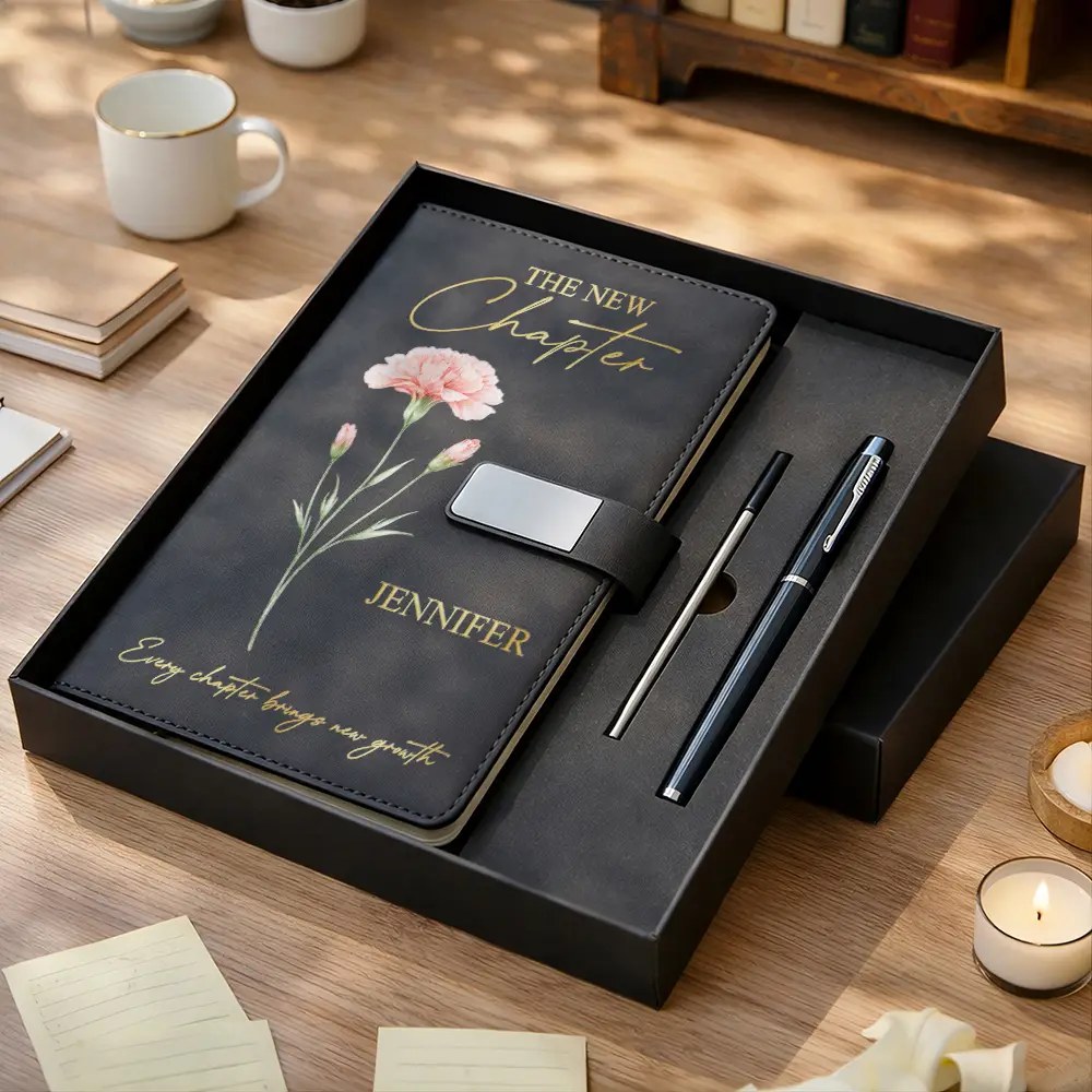 Birth Month Flower The New Chapter - Personalized Leather Notebook Set - Image 2