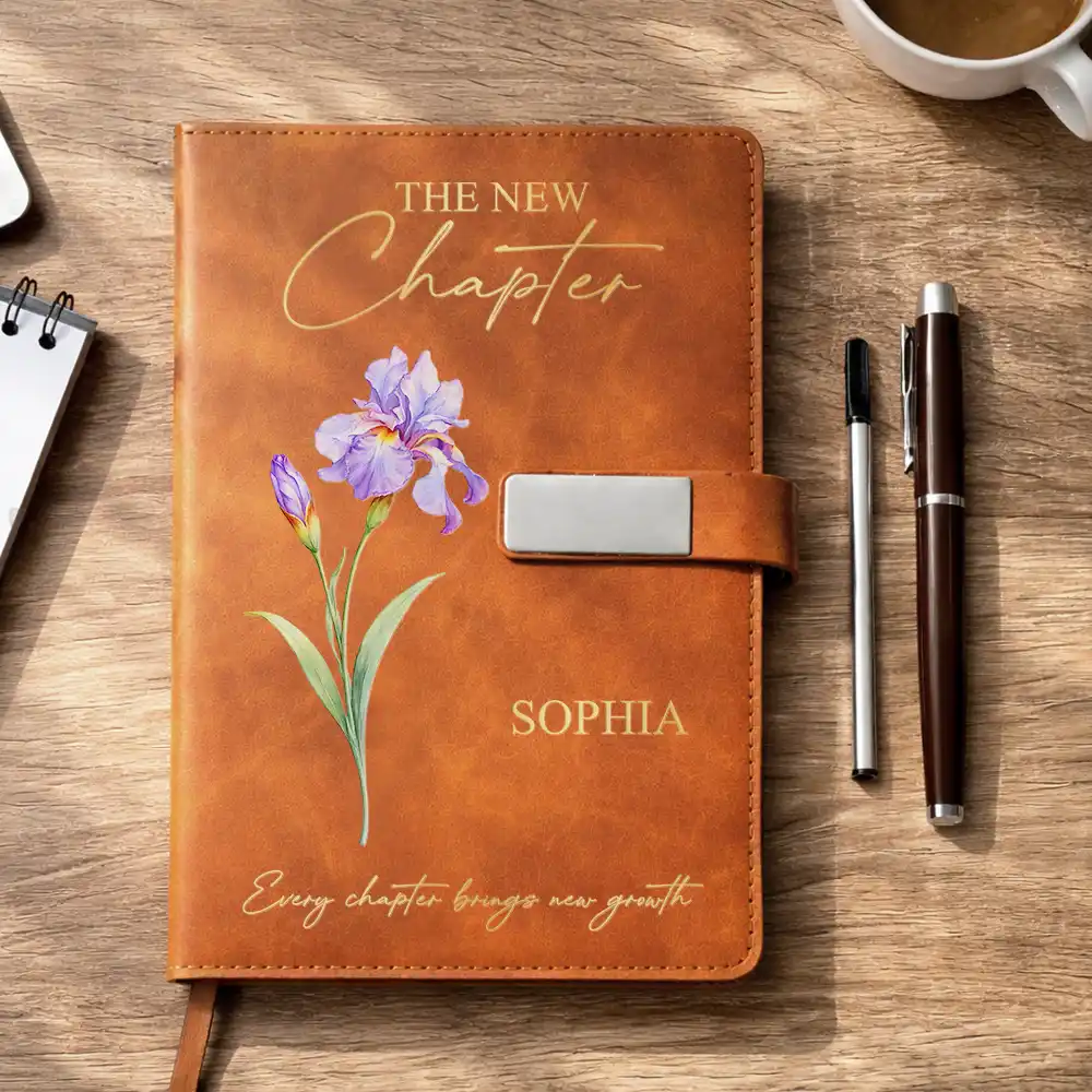 Birth Month Flower The New Chapter - Personalized Leather Notebook Set - Image 4