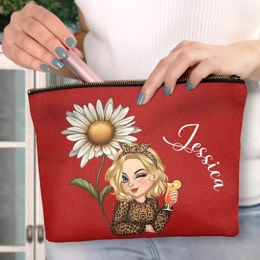 Birth Month Flower Travel Lover - Personalized Cosmetic Bag - Image 3