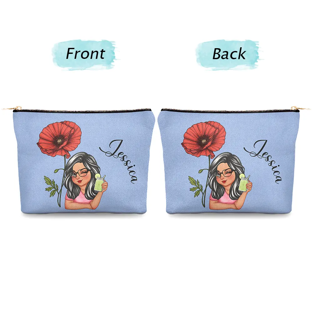 Birth Month Flower Travel Lover - Personalized Cosmetic Bag - Image 4