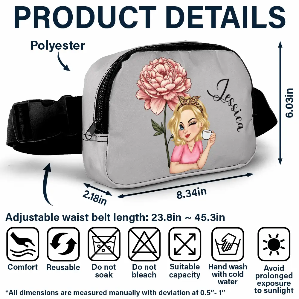 Birth Month Flower Travel Lover - Personalized Crossbody Belt Bag - Image 6