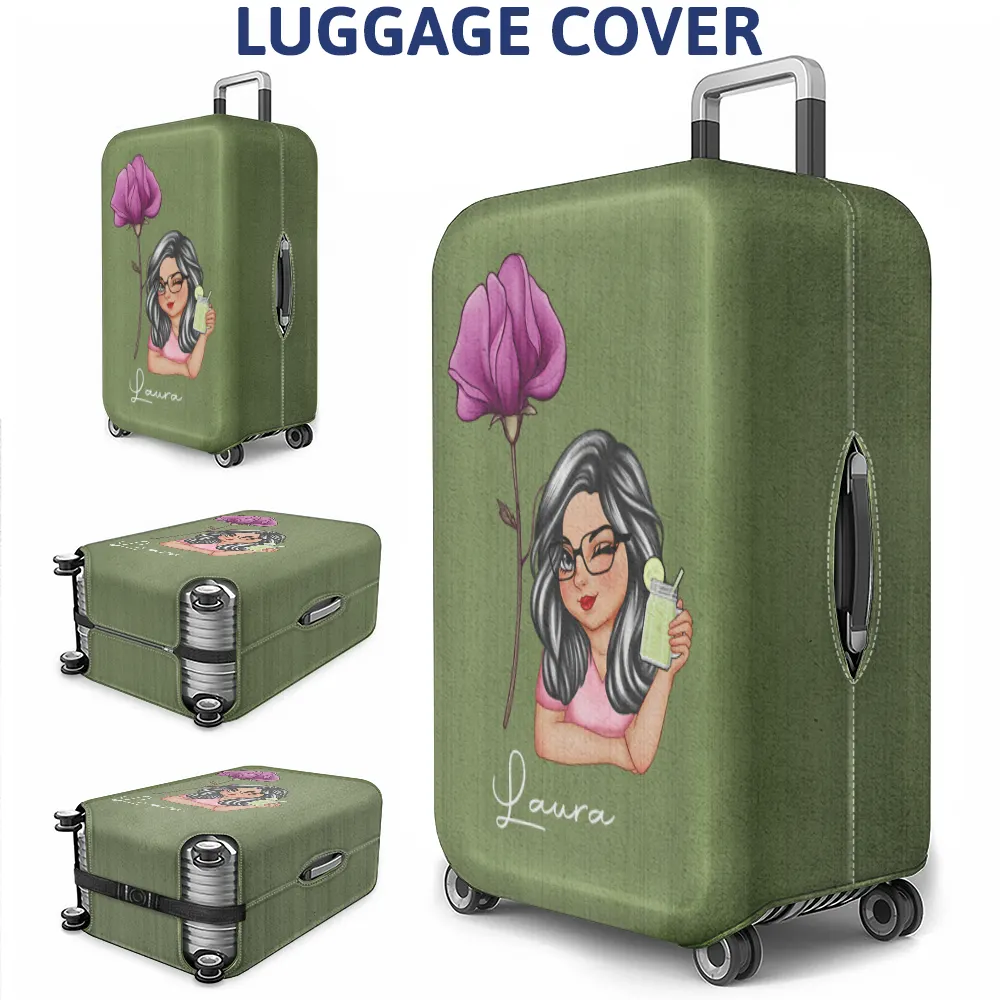 Birth Month Flower Travel Lover - Personalized Luggage Cover - Image 3