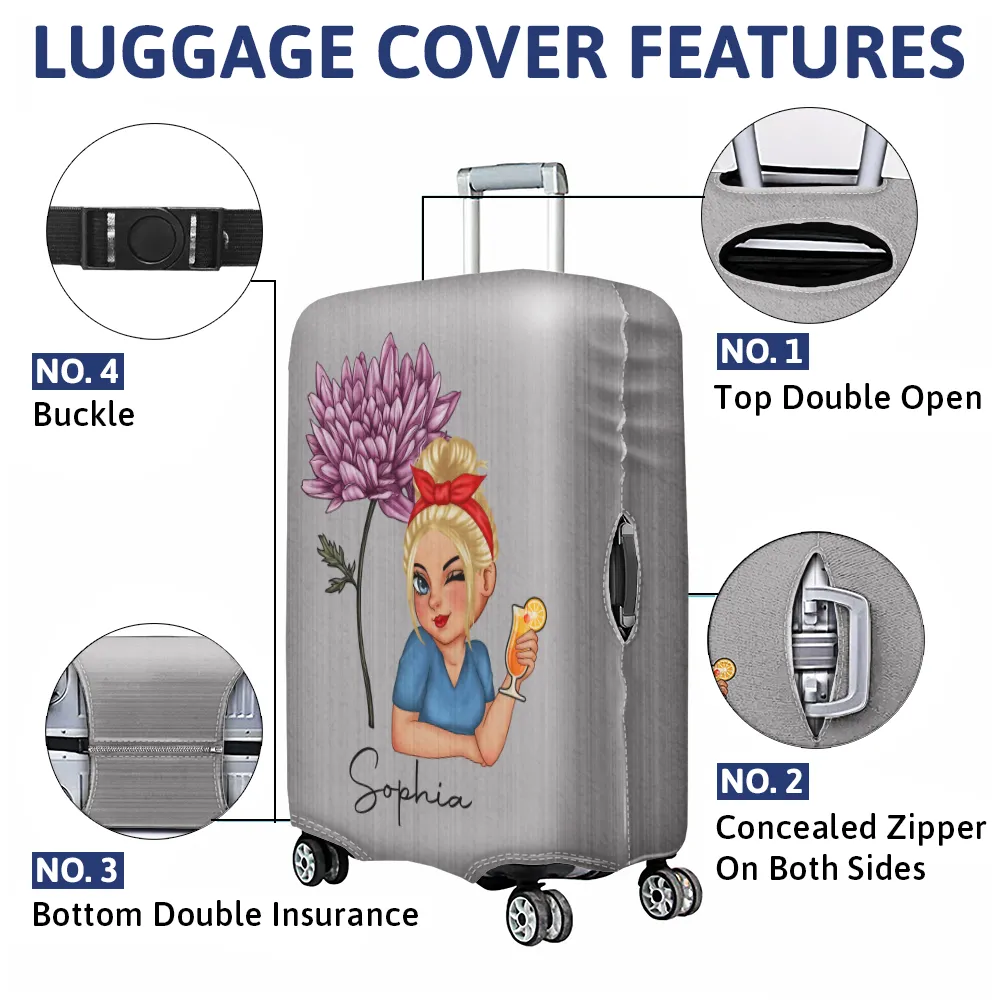 Birth Month Flower Travel Lover - Personalized Luggage Cover - Image 4