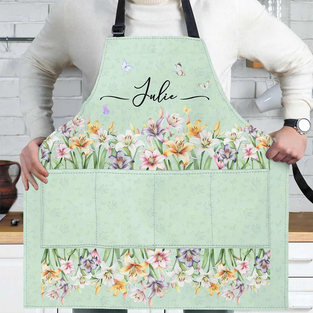 Birth Month Flower Watercolor Blooming In Love - Personalized Apron - Image 3