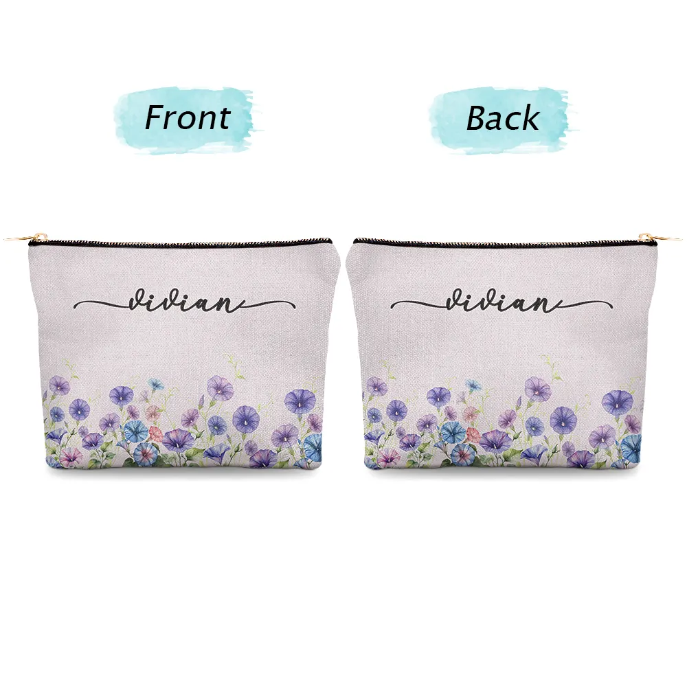 Birth Month Flower Watercolor Blooming In Love - Personalized Cosmetic Bag - Image 4