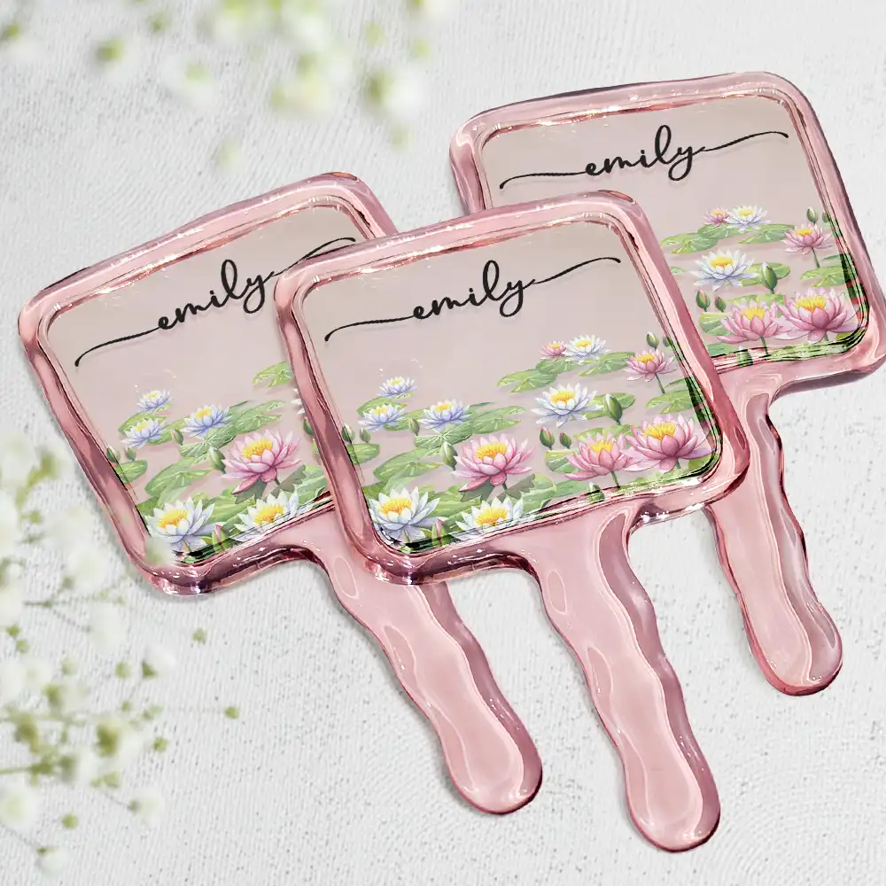 Birth Month Flower Watercolor Blooming In Love - Personalized Handheld Mirror - Image 2
