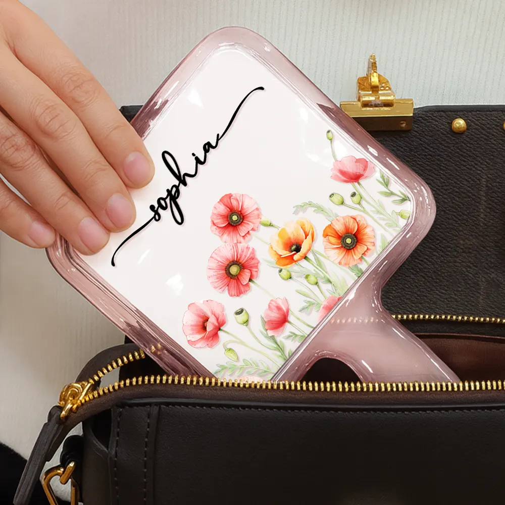 Birth Month Flower Watercolor Blooming In Love - Personalized Handheld Mirror - Image 4