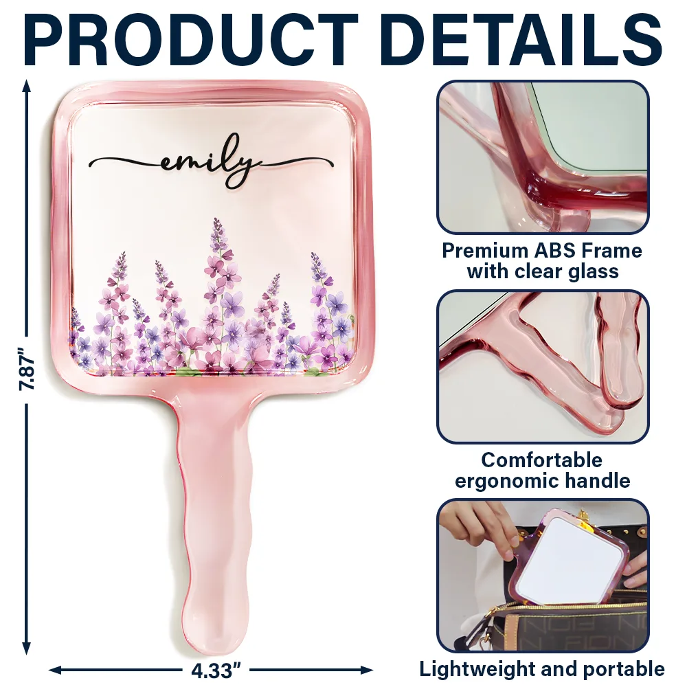 Birth Month Flower Watercolor Blooming In Love - Personalized Handheld Mirror - Image 5