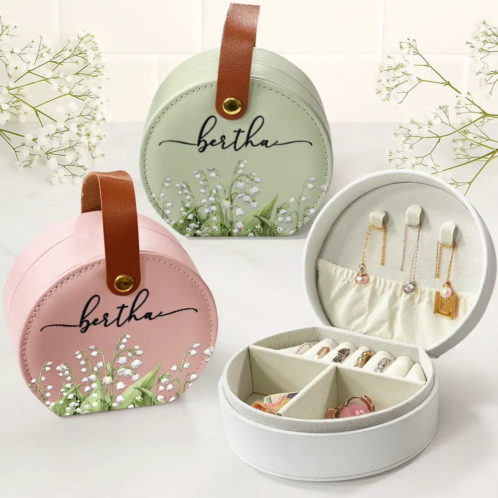 Birth Month Flower Watercolor Blooming In Love - Personalized Jewelry Box With Handle - Image 2