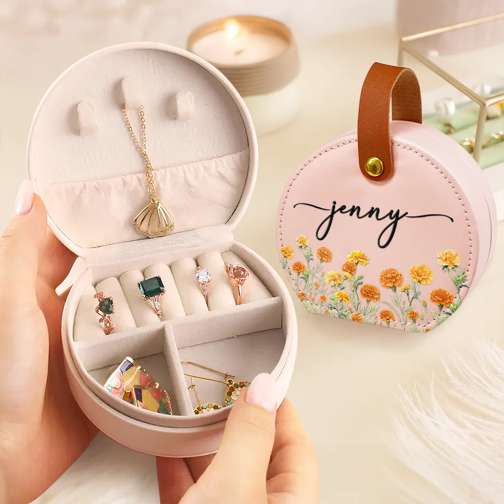 Birth Month Flower Watercolor Blooming In Love - Personalized Jewelry Box With Handle - Image 3