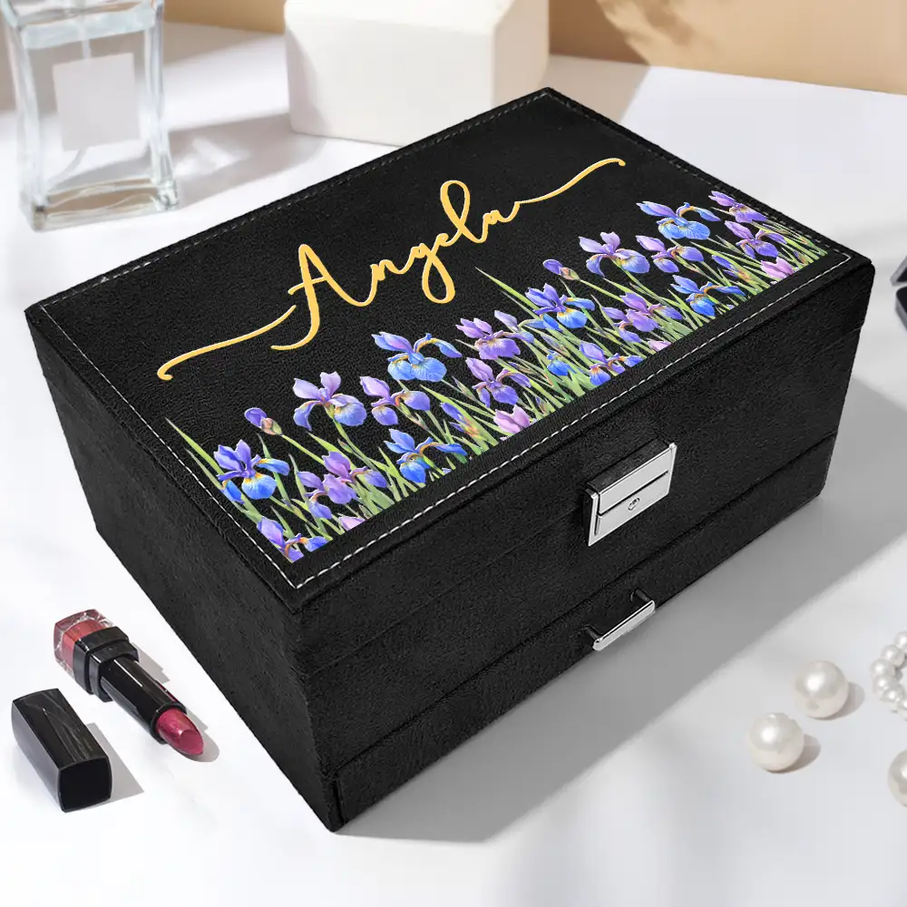Birth Month Flower Watercolor Blooming In Love - Personalized Jewelry Storage Box - Image 4