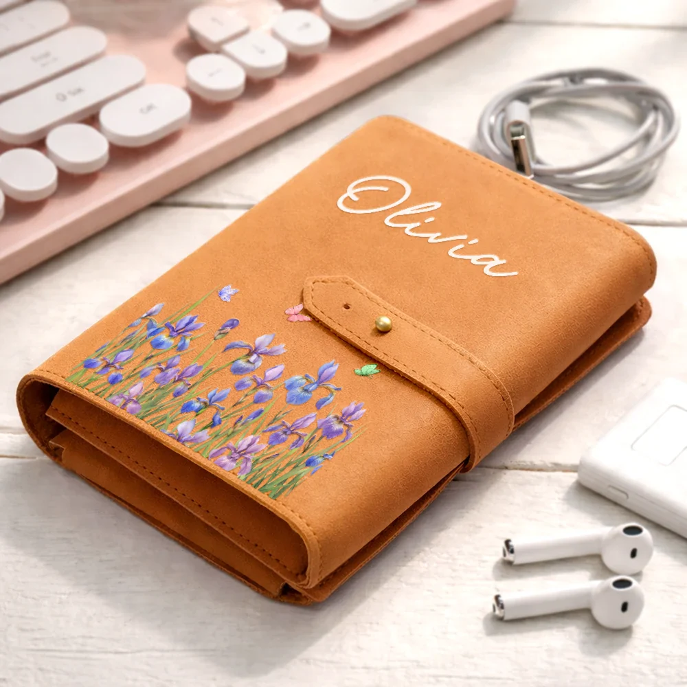 Birth Month Flower Watercolor Blooming In Love - Personalized Leather Cable Bag - Image 2