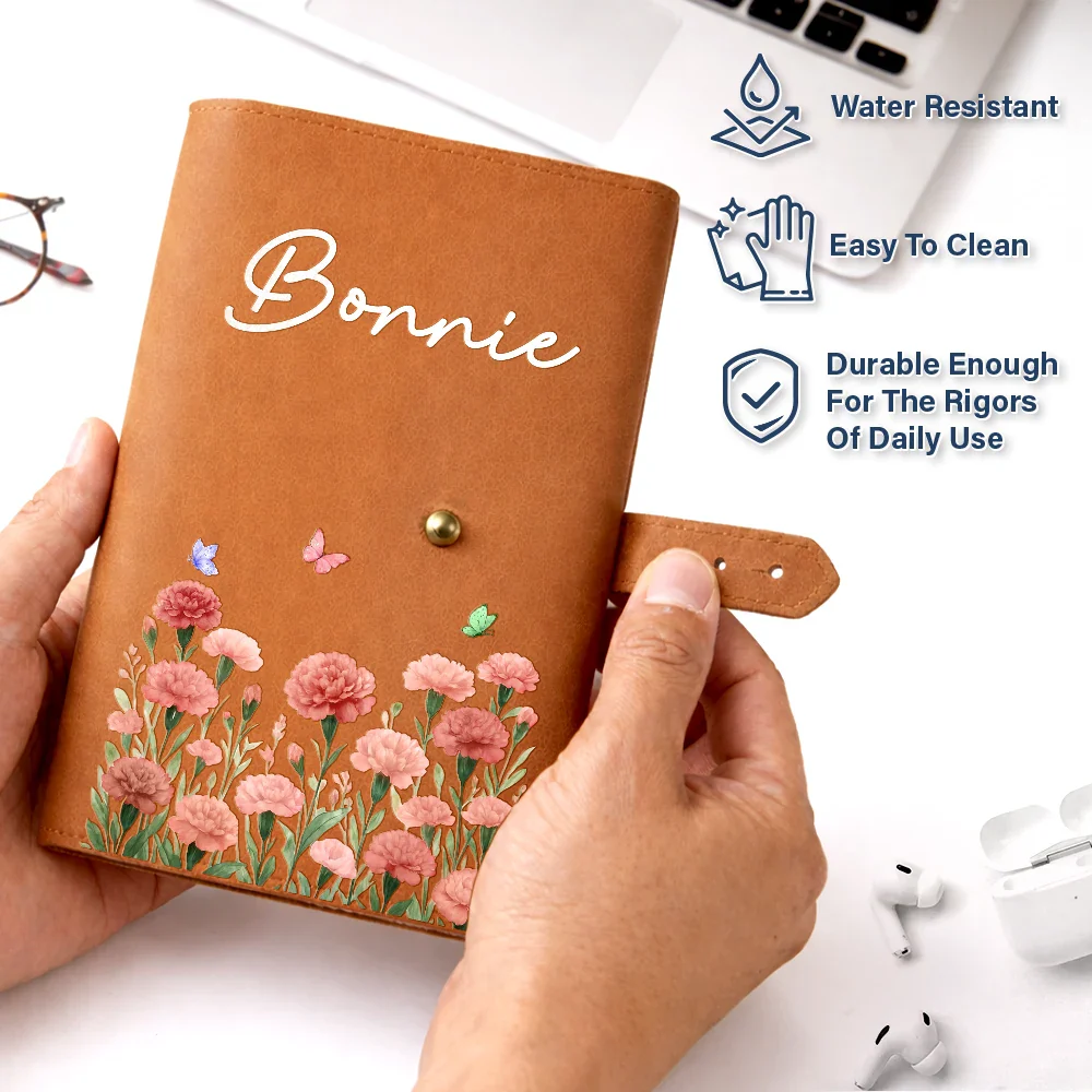 Birth Month Flower Watercolor Blooming In Love - Personalized Leather Cable Bag - Image 6