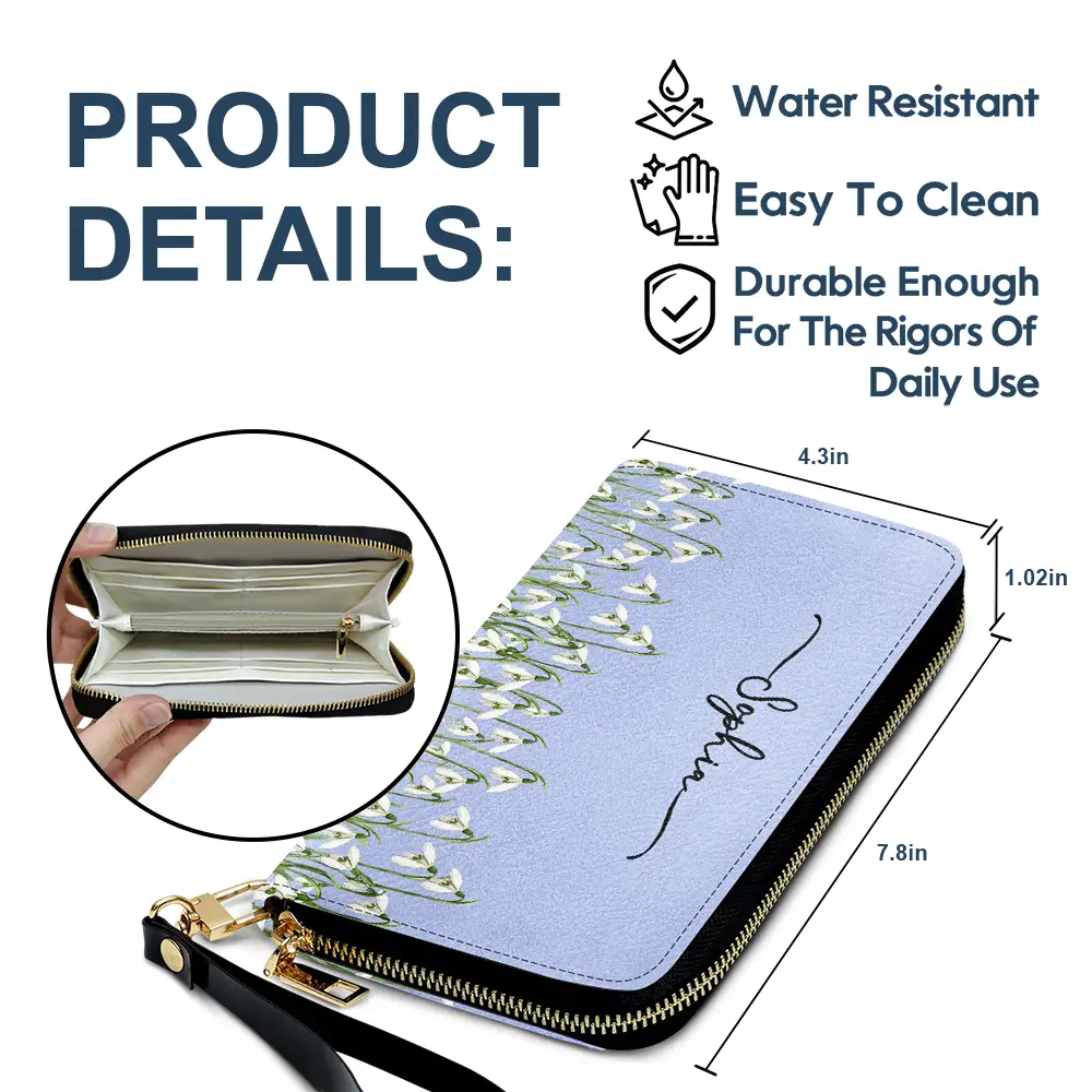 Birth Month Flower Watercolor Blooming In Love - Personalized Leather Long Wallet - Image 6