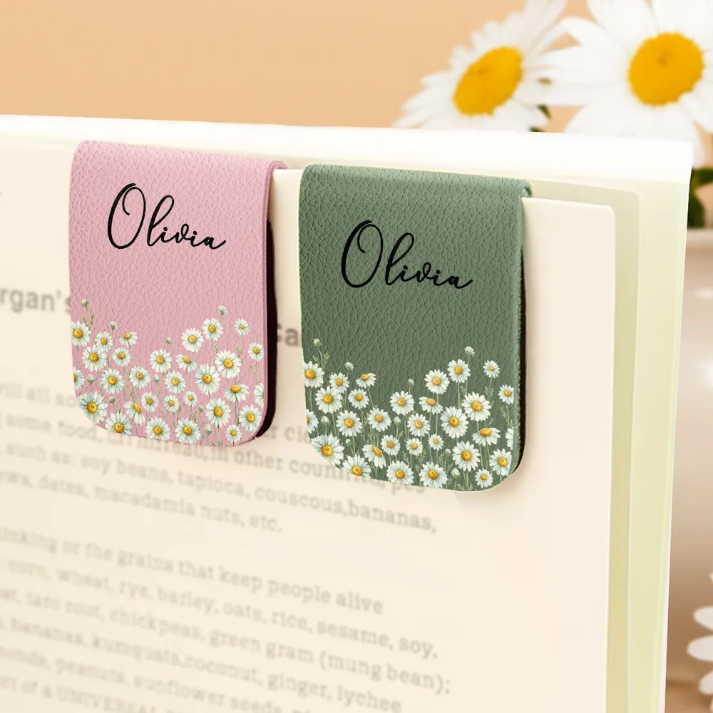 Birth Month Flower Watercolor Blooming In Love - Personalized Leather Magnetic Bookmark - Image 3