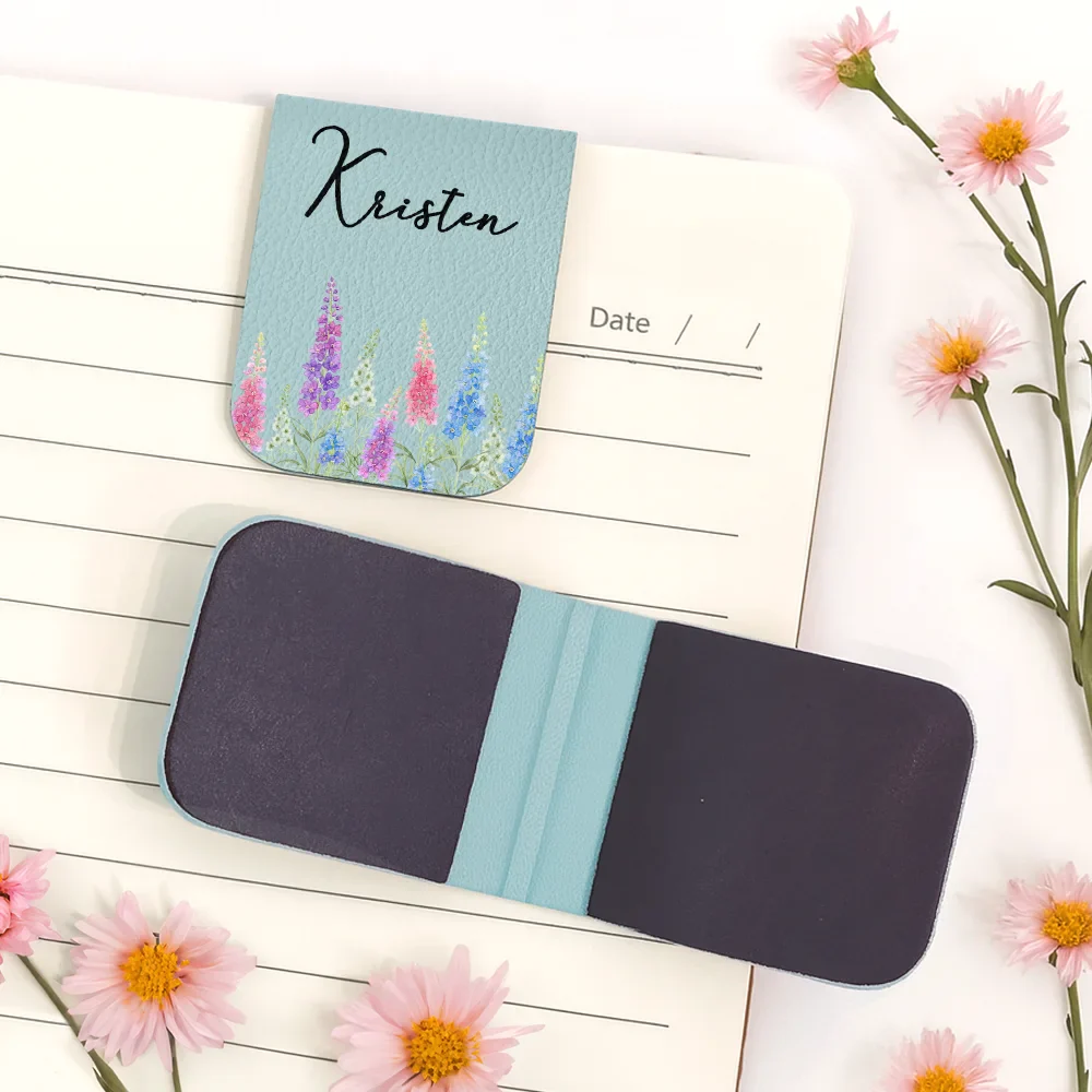 Birth Month Flower Watercolor Blooming In Love - Personalized Leather Magnetic Bookmark - Image 4