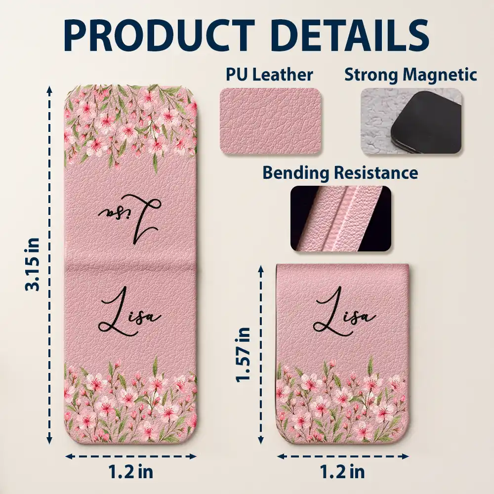 Birth Month Flower Watercolor Blooming In Love - Personalized Leather Magnetic Bookmark - Image 5