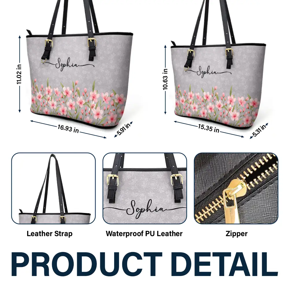 Birth Month Flower Watercolor Blooming In Love - Personalized Leather Tote Bag - Image 5