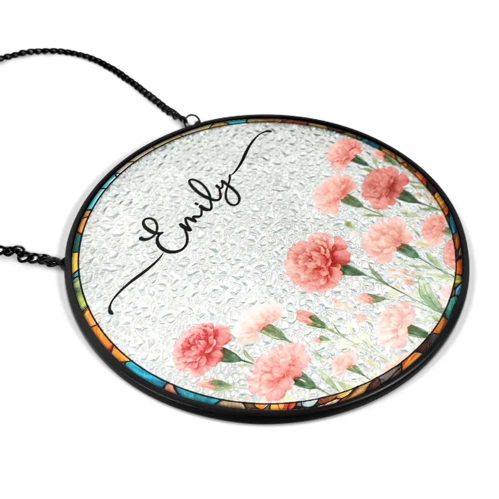 Birth Month Flower Watercolor Blooming In Love - Personalized Stained Glass Window Hanging Suncatcher - Image 2