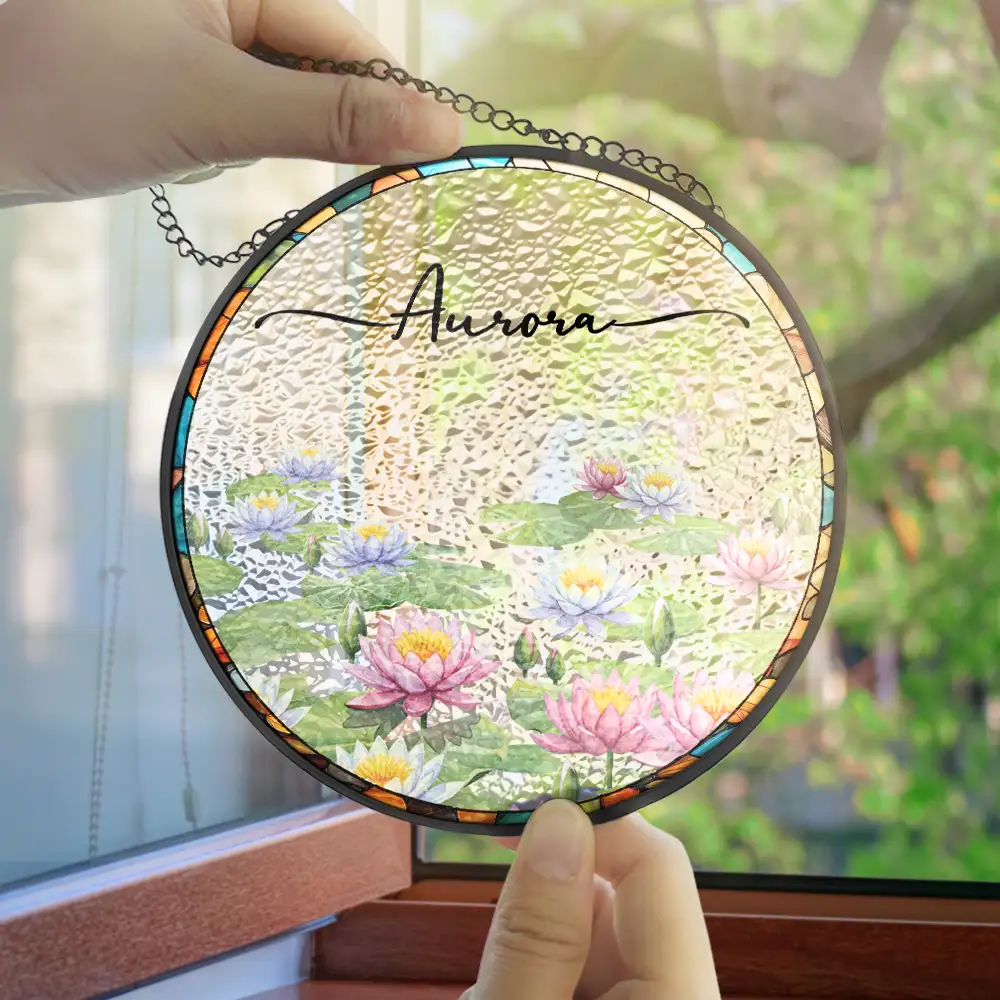 Birth Month Flower Watercolor Blooming In Love - Personalized Stained Glass Window Hanging Suncatcher - Image 4