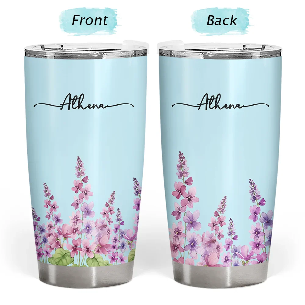Birth Month Flower Watercolor Blooming In Love - Personalized Tumbler - Image 3
