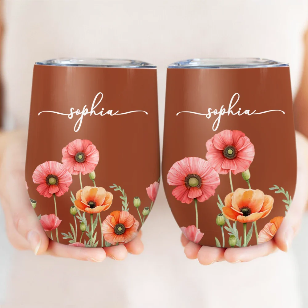 Birth Month Flower Watercolor Blooming In Love - Personalized Wine Tumbler - Image 3