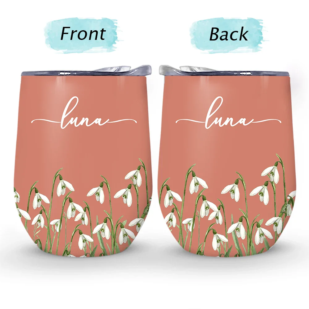 Birth Month Flower Watercolor Blooming In Love - Personalized Wine Tumbler - Image 4