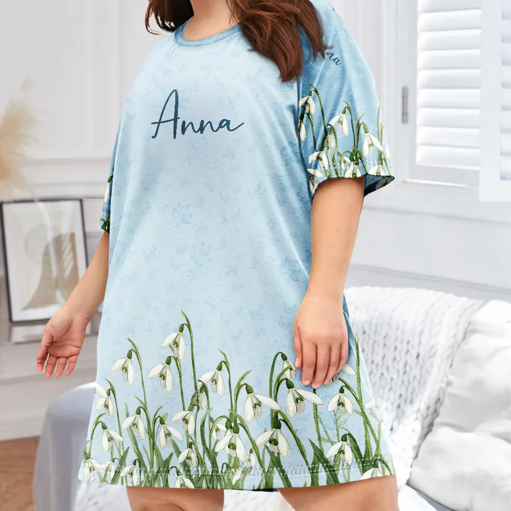 Birth Month Flower Watercolor Blooming In Love - Personalized Women's Sleep Tee - Image 2
