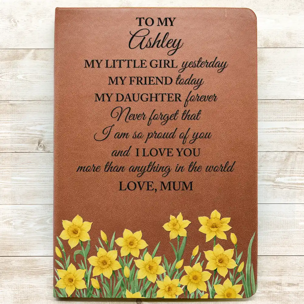 Birth Month Flower Watercolor My Daughter Forever - Personalized Leather Journal - Image 3