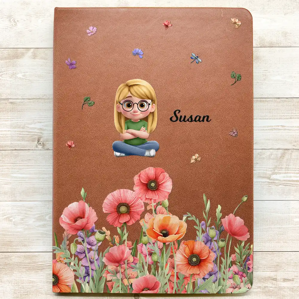Birth Month Flower Watercolor Woman Kid Girl - Personalized Leather Journal - Image 3