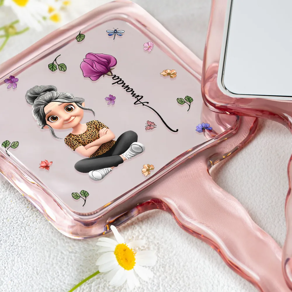 Birth Month Flower Woman Kid Girl - Personalized Handheld Mirror - Image 3