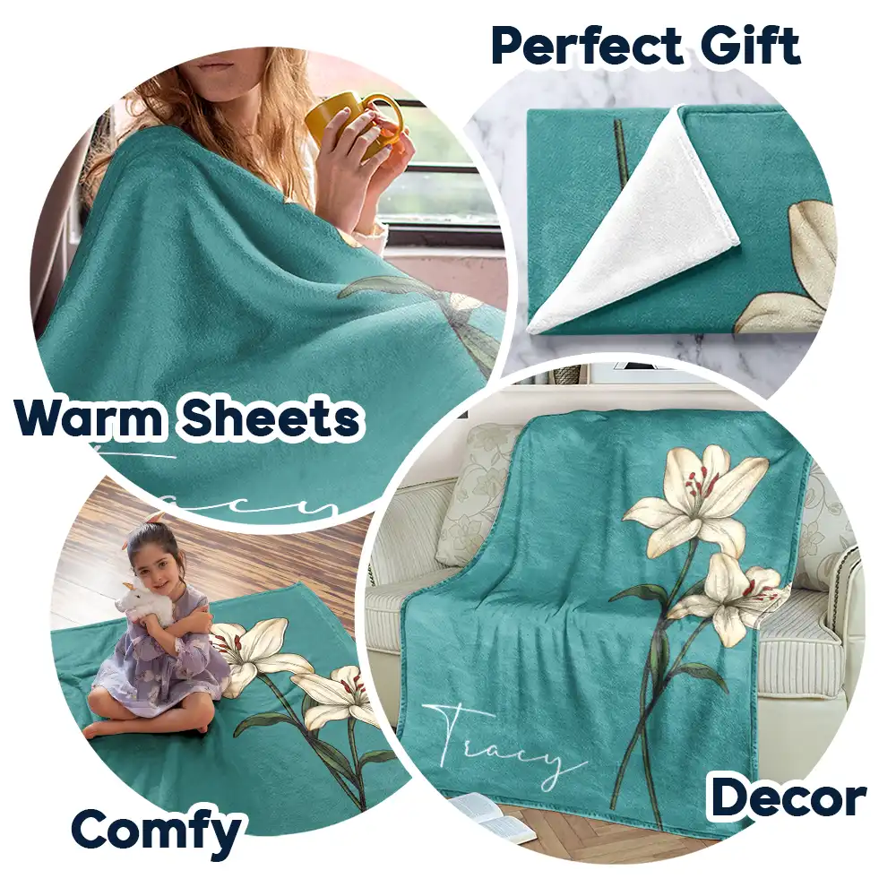 Birth Month Flowers Bloom Where You're Planted - Personalized Fleece Blanket, Sherpa Blanket - Image 7