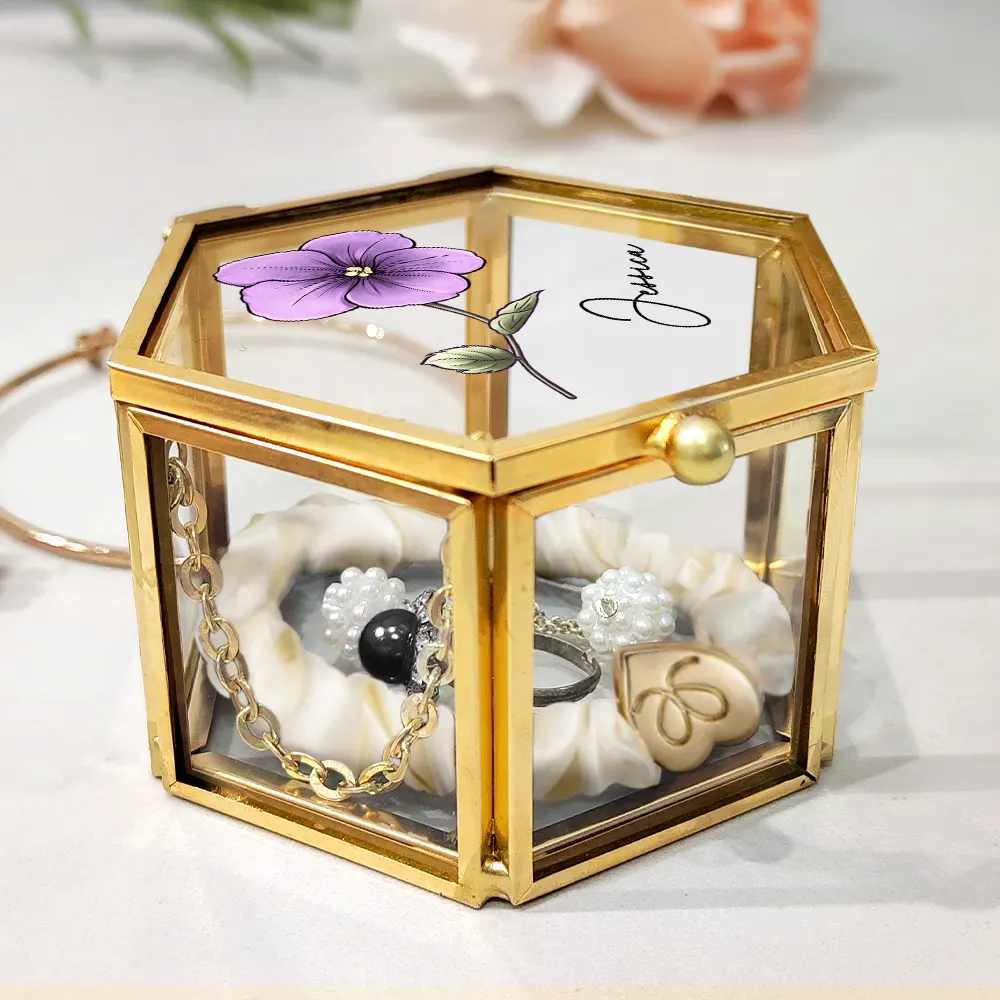 Birth Month Flowers Bloom Where You're Planted - Personalized Glass Jewelry Box - Image 3