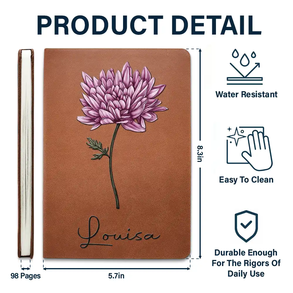 Birth Month Flowers Bloom Where You're Planted - Personalized Leather Journal - Image 5